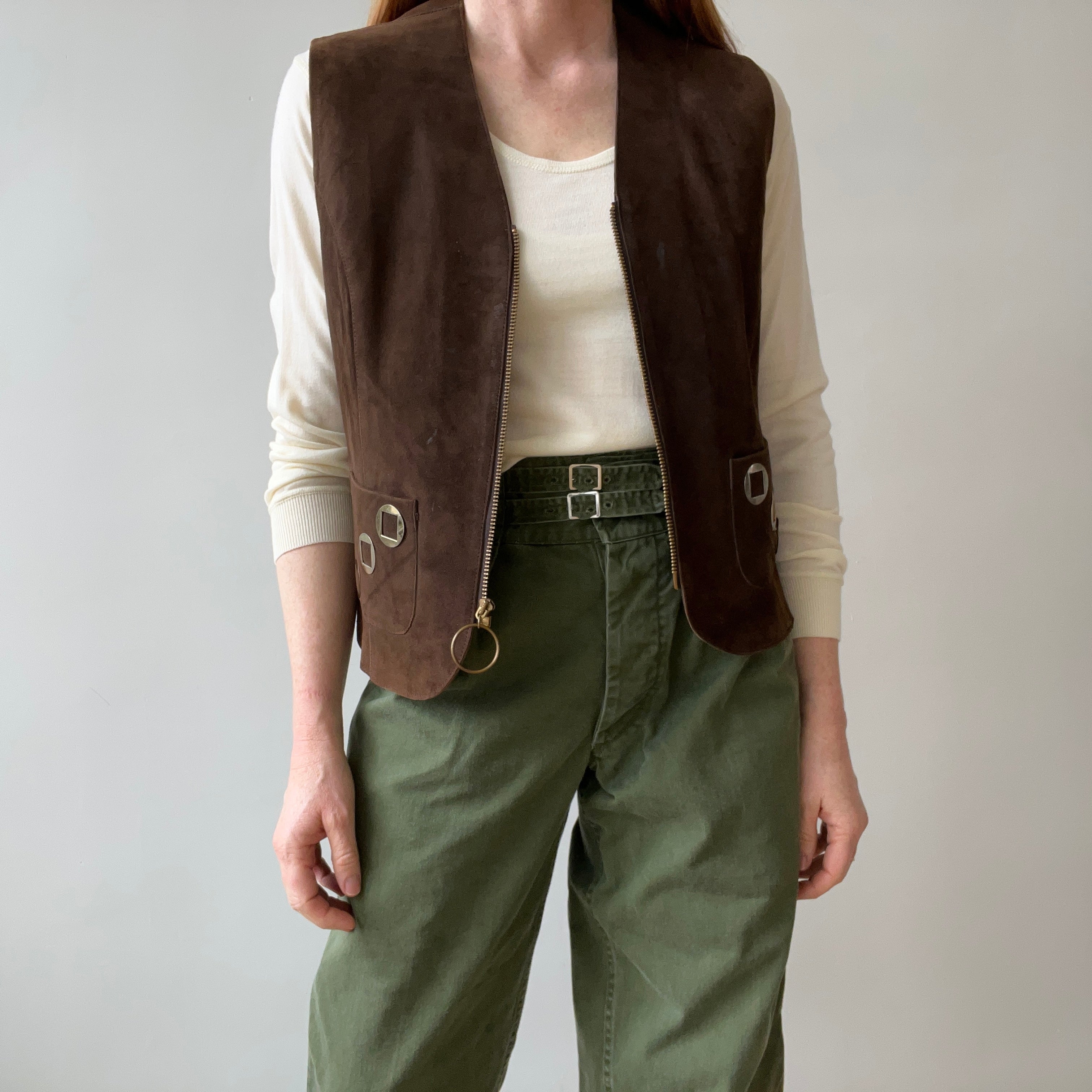 1970s Suede Vest with Talon Zipper - Amazing lining - Woodstock Era!