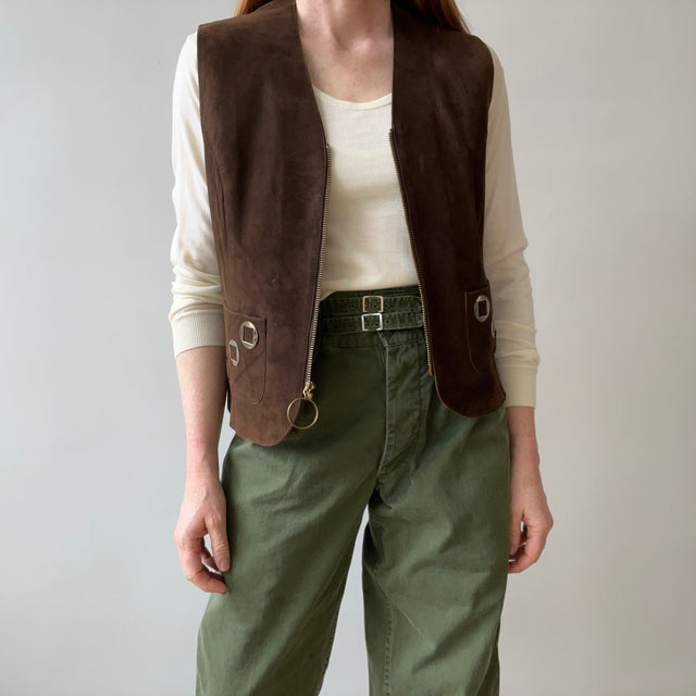 1970s Suede Vest with Talon Zipper - Amazing lining - Woodstock Era!