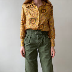 1970s Made in California Beautiful Silk Women's Paisley Blouse - THE CUFFS and COLLAR