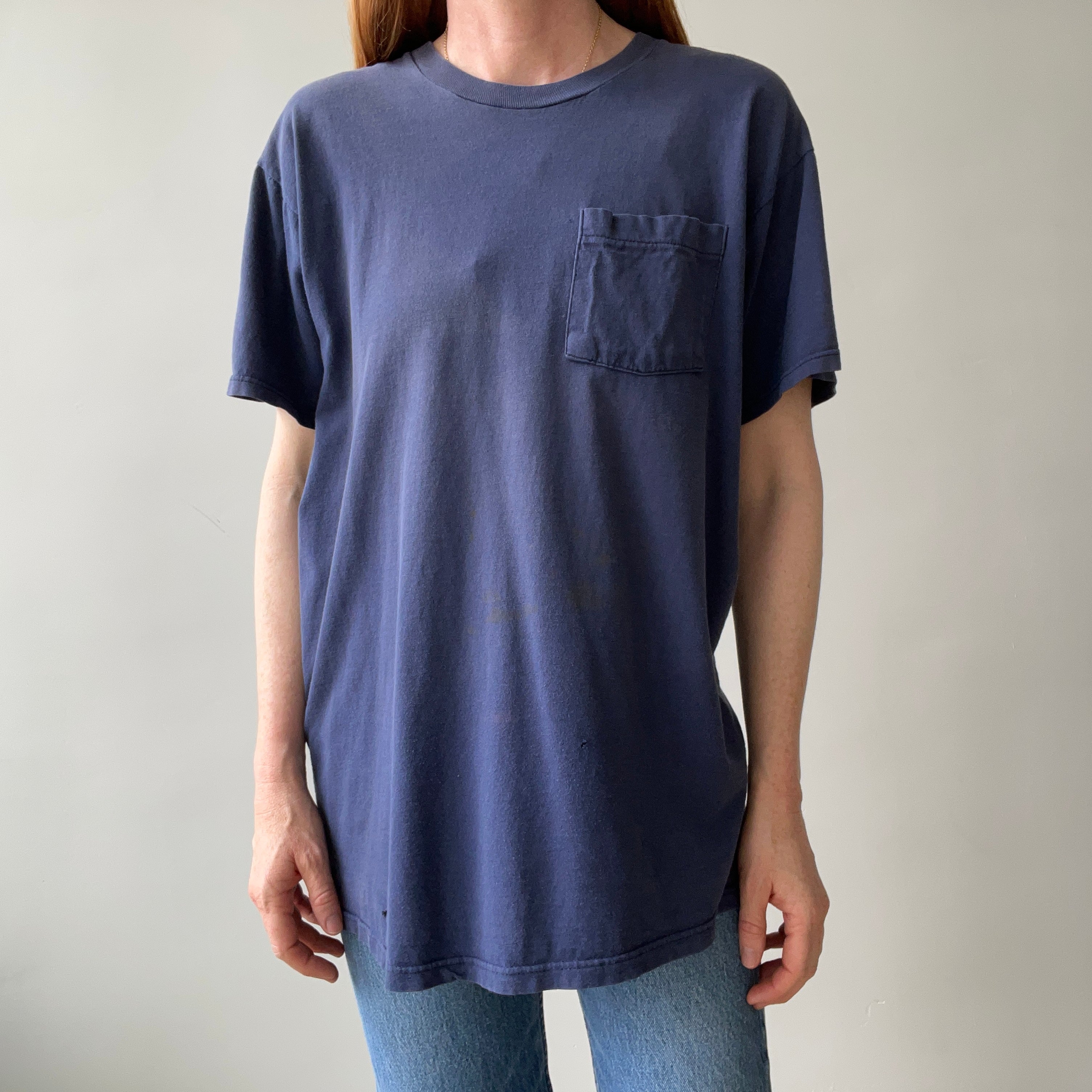 1990's Navy Blue Faded Pocket T-Shirt