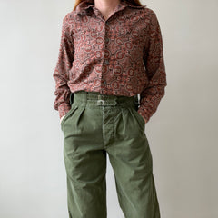 1960s Beautiful Double Pocketed Pleated Backside Long Sleeve Blouse - Oh My