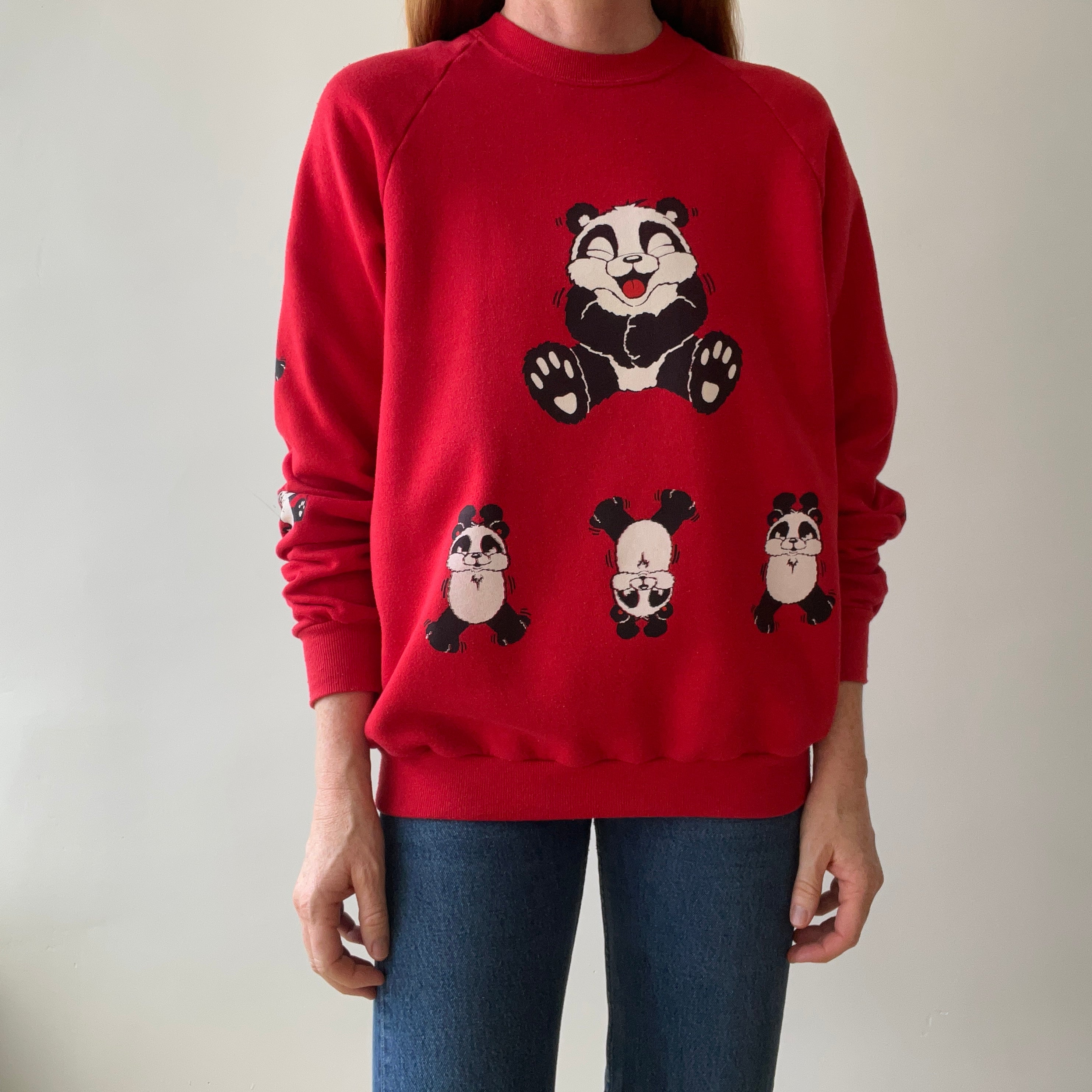 1990s Panda Sweatshirt - Front, Back and Sleeves! Pandas Everywhere!