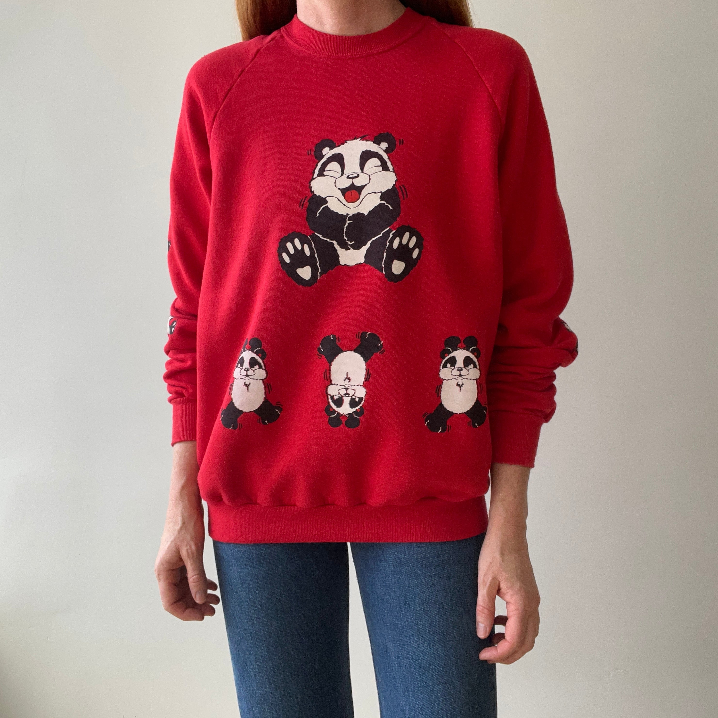 1990s Panda Sweatshirt - Front, Back and Sleeves! Pandas Everywhere!