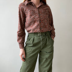 1960s Beautiful Double Pocketed Pleated Backside Long Sleeve Blouse - Oh My