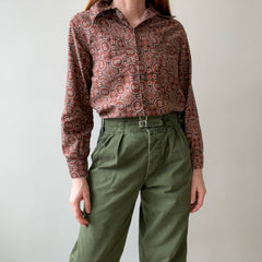 1960s Beautiful Double Pocketed Pleated Backside Long Sleeve Blouse - Oh My