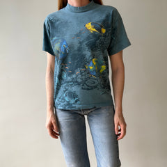 1990s Habitat All Over Print Fish T Shirt - Wrap Around Alert