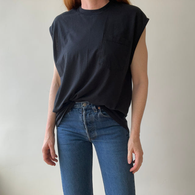 1990s Black Pocket Muscle T-Shirt - Timeless Classic