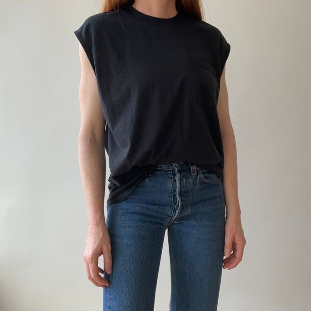 1990s Black Pocket Muscle T-Shirt - Timeless Classic