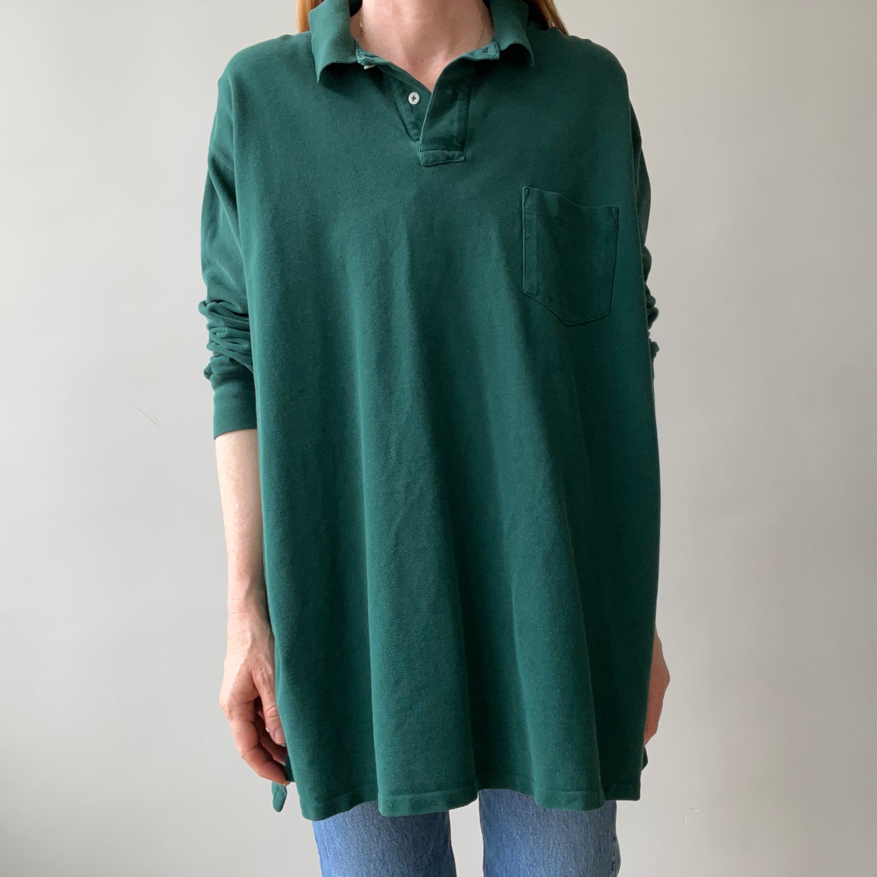 1990's Forest Green Long Sleeve Polo
