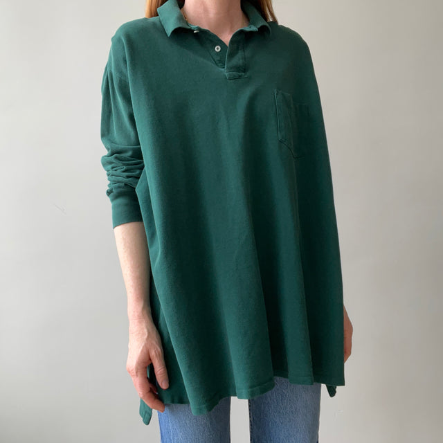 1990's Forest Green Long Sleeve Polo