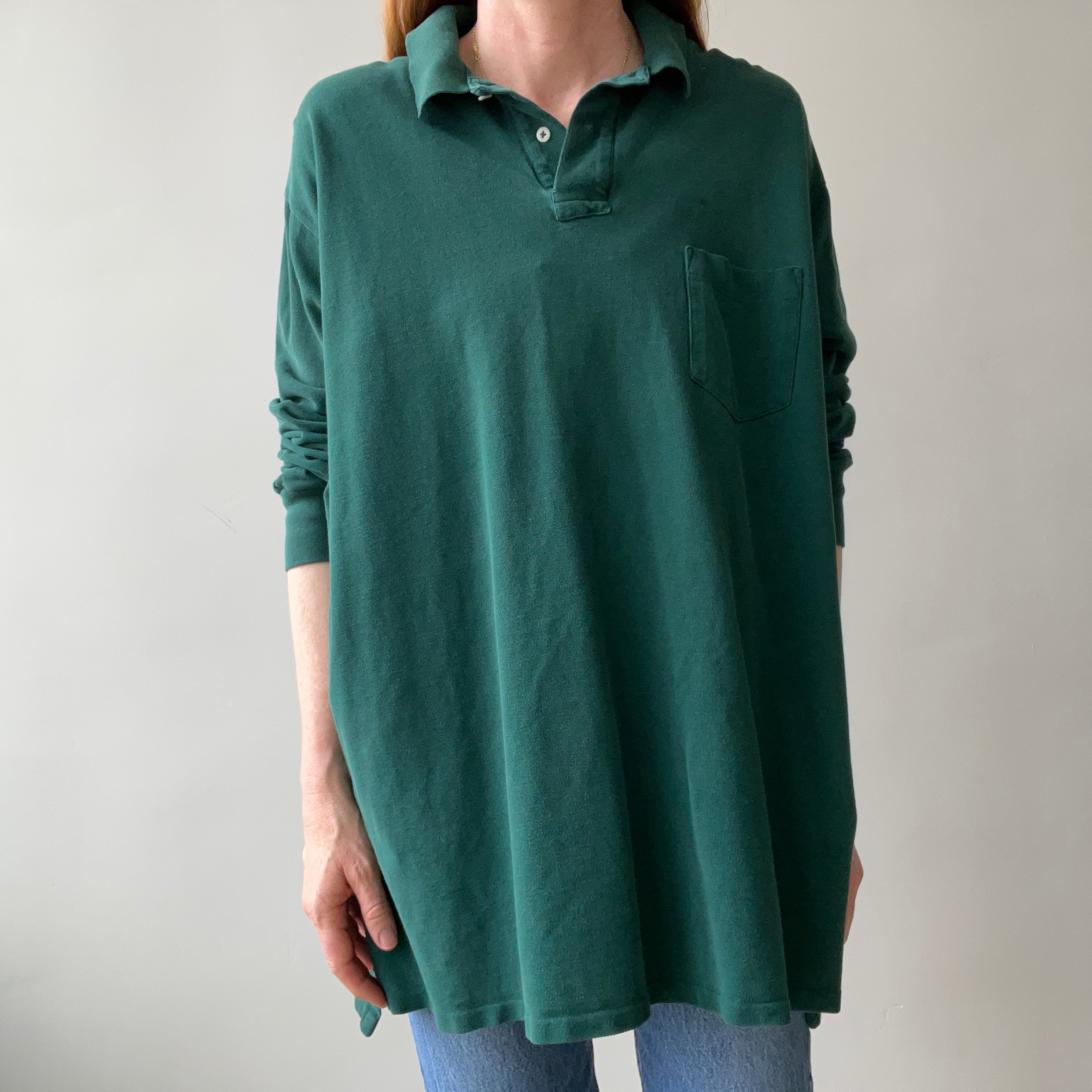 1990's Forest Green Long Sleeve Polo