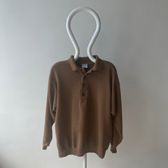 1990s Caramel Brown Henley Sweatshirt with a Replaced Button