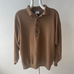 1990s Caramel Brown Henley Sweatshirt with a Replaced Button