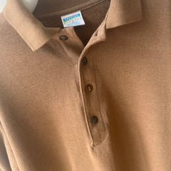 1990s Caramel Brown Henley Sweatshirt with a Replaced Button