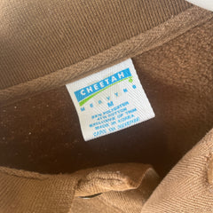 1990s Caramel Brown Henley Sweatshirt with a Replaced Button
