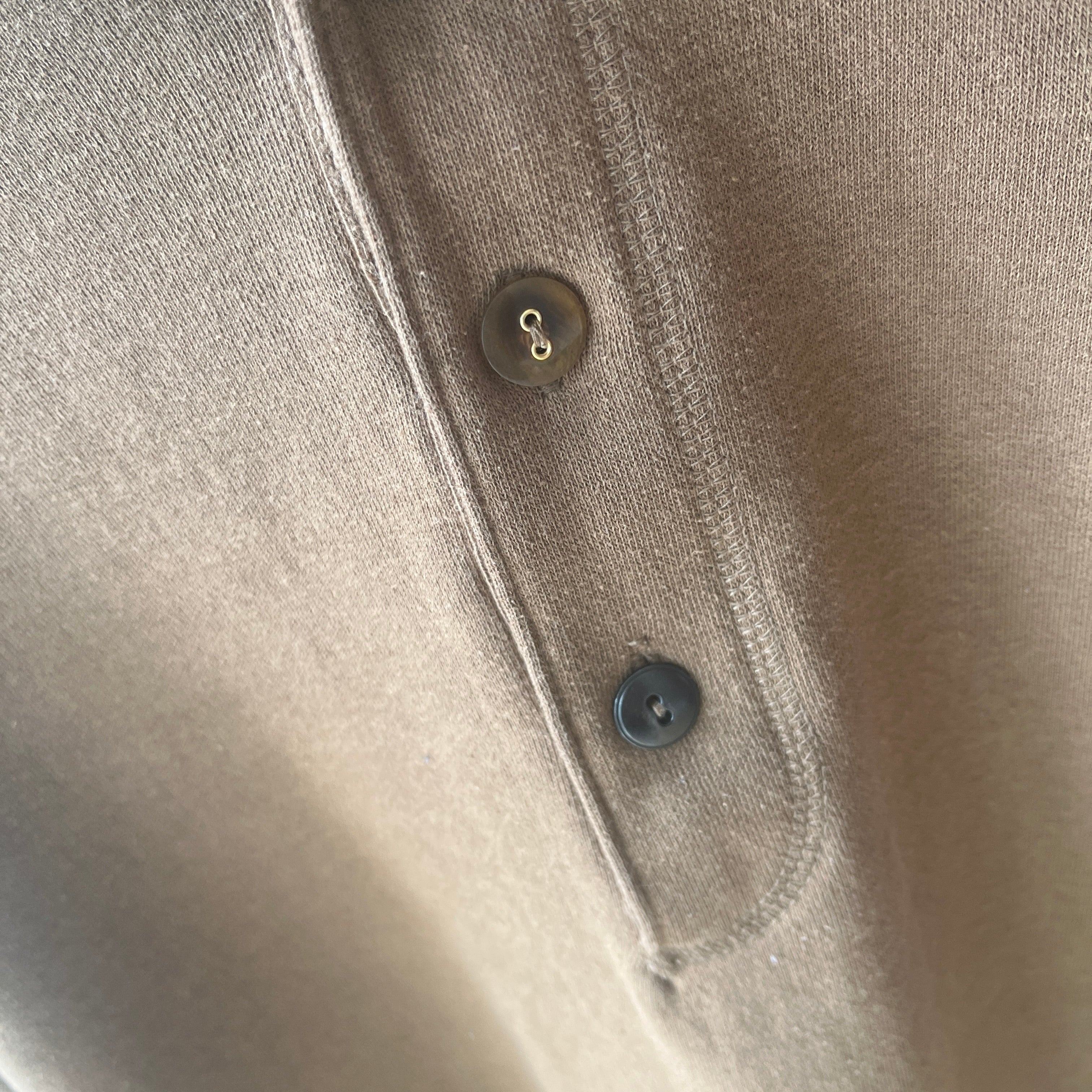 1990s Caramel Brown Henley Sweatshirt with a Replaced Button
