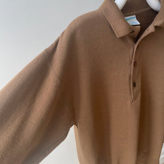 1990s Caramel Brown Henley Sweatshirt with a Replaced Button