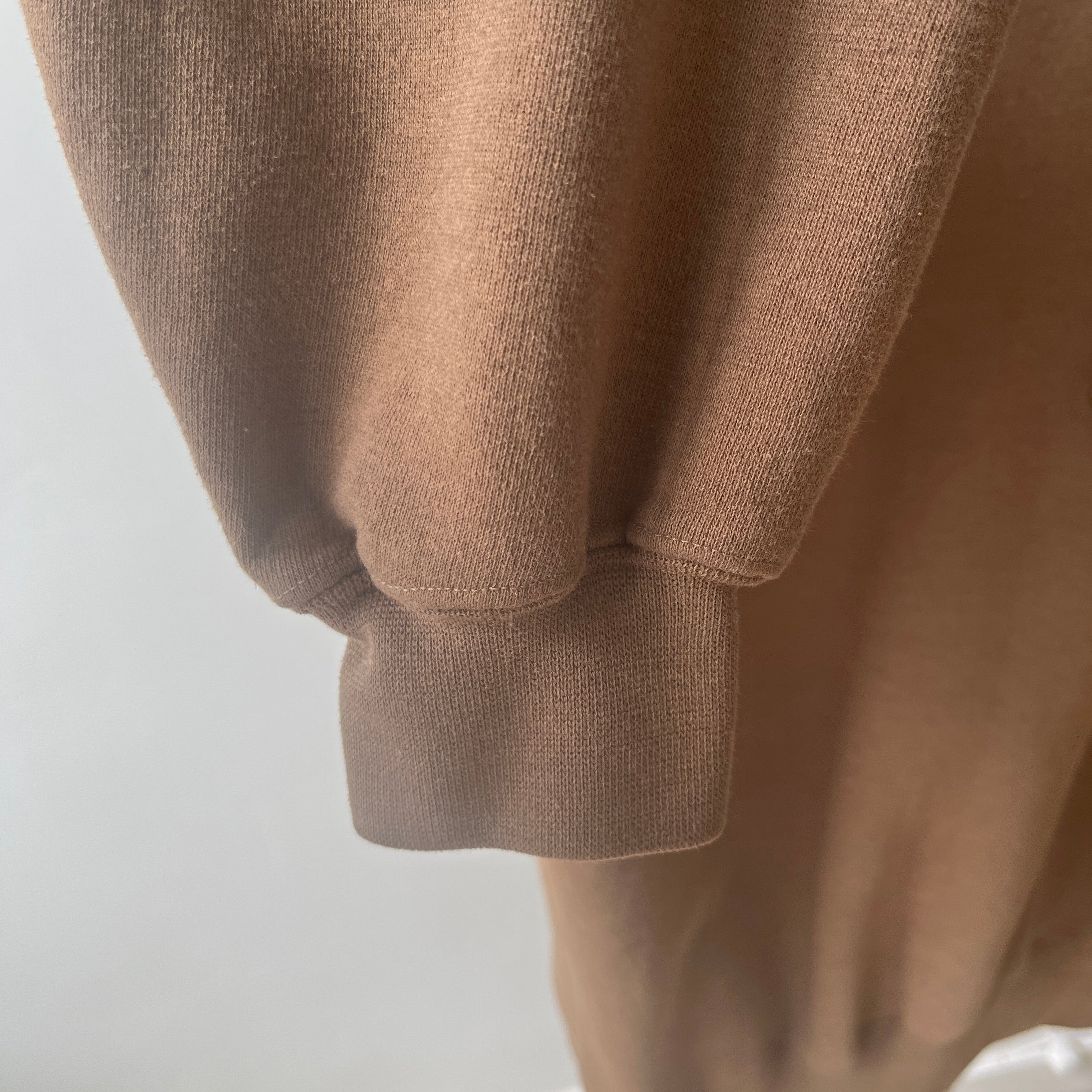 1990s Caramel Brown Henley Sweatshirt with a Replaced Button