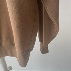 1990s Caramel Brown Henley Sweatshirt with a Replaced Button