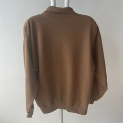 1990s Caramel Brown Henley Sweatshirt with a Replaced Button