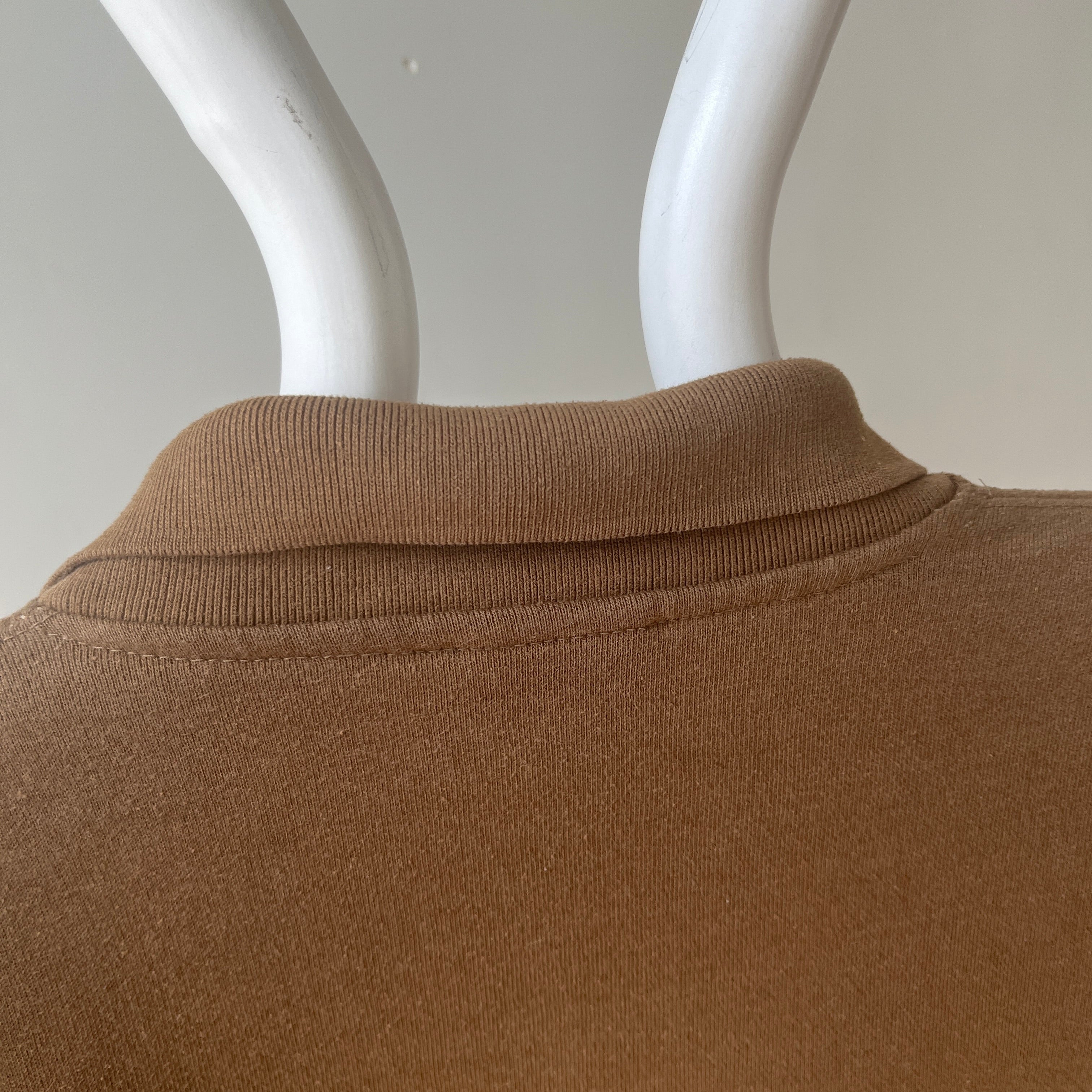 1990s Caramel Brown Henley Sweatshirt with a Replaced Button