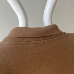 1990s Caramel Brown Henley Sweatshirt with a Replaced Button