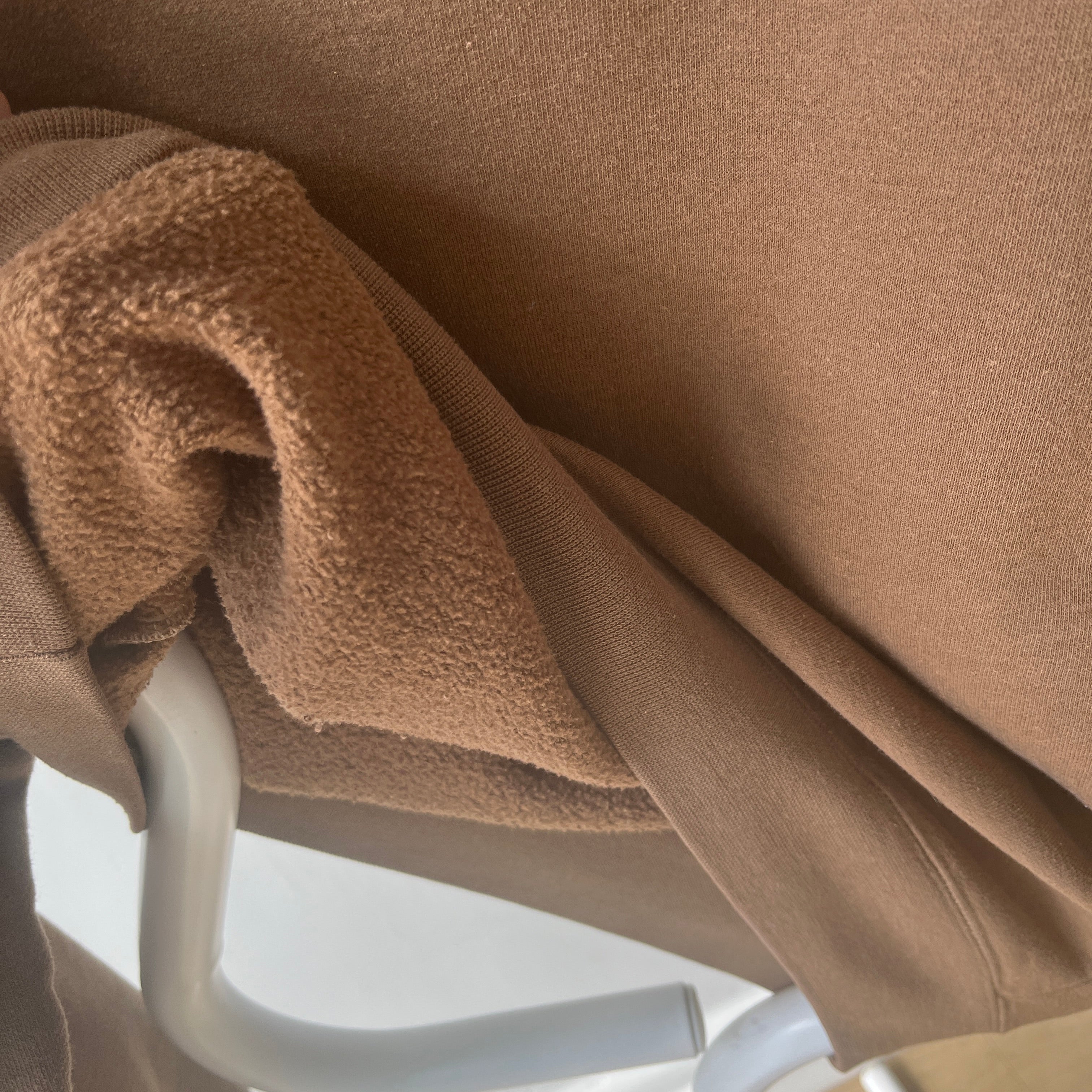 1990s Caramel Brown Henley Sweatshirt with a Replaced Button