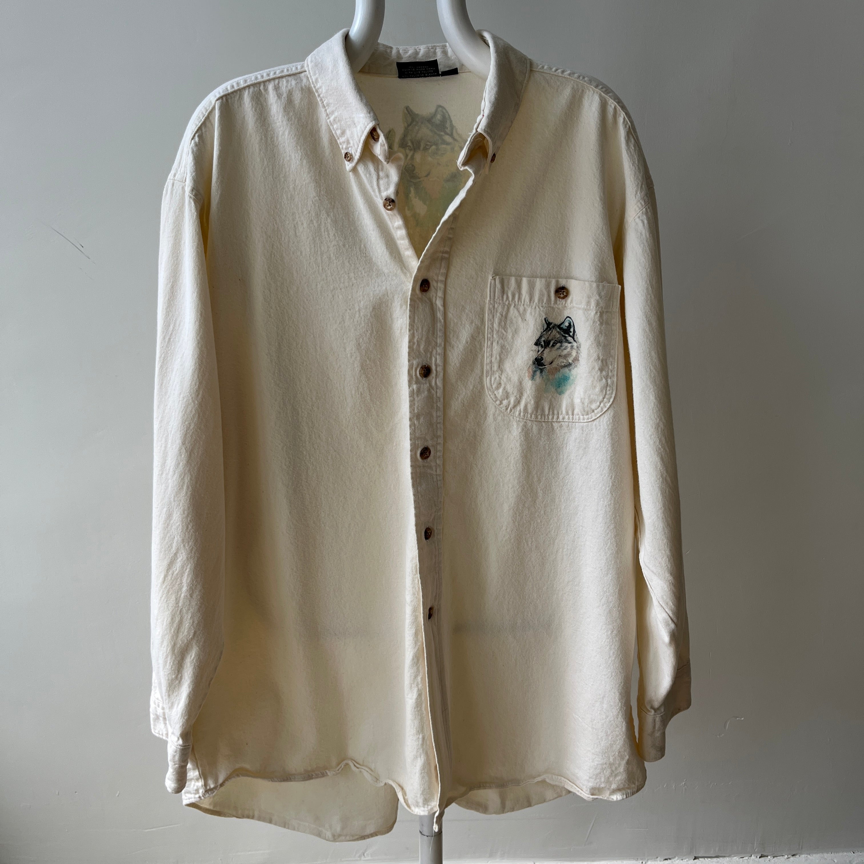 1980s Wolf Front and Back Larger Cotton Flannel