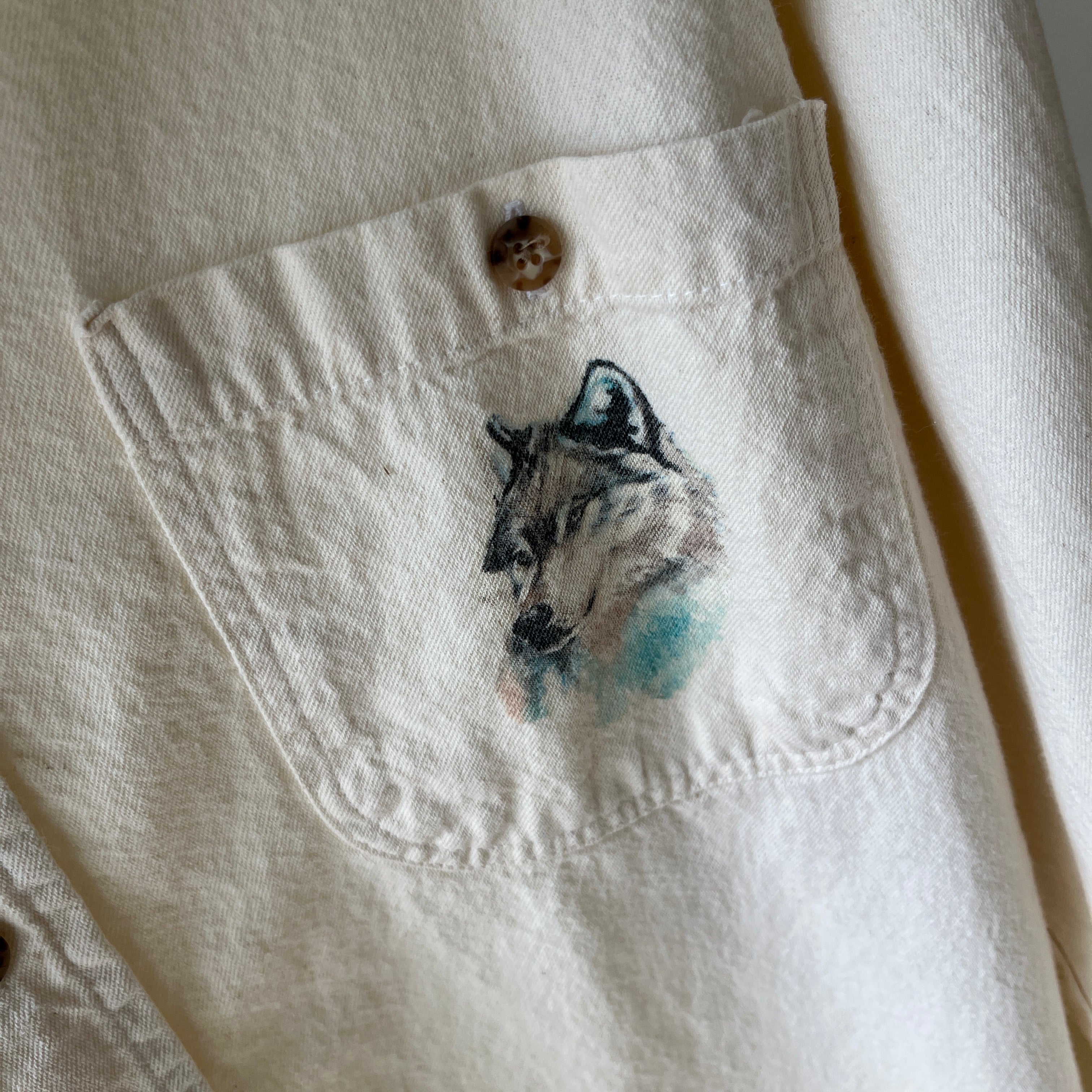1980s Wolf Front and Back Larger Cotton Flannel