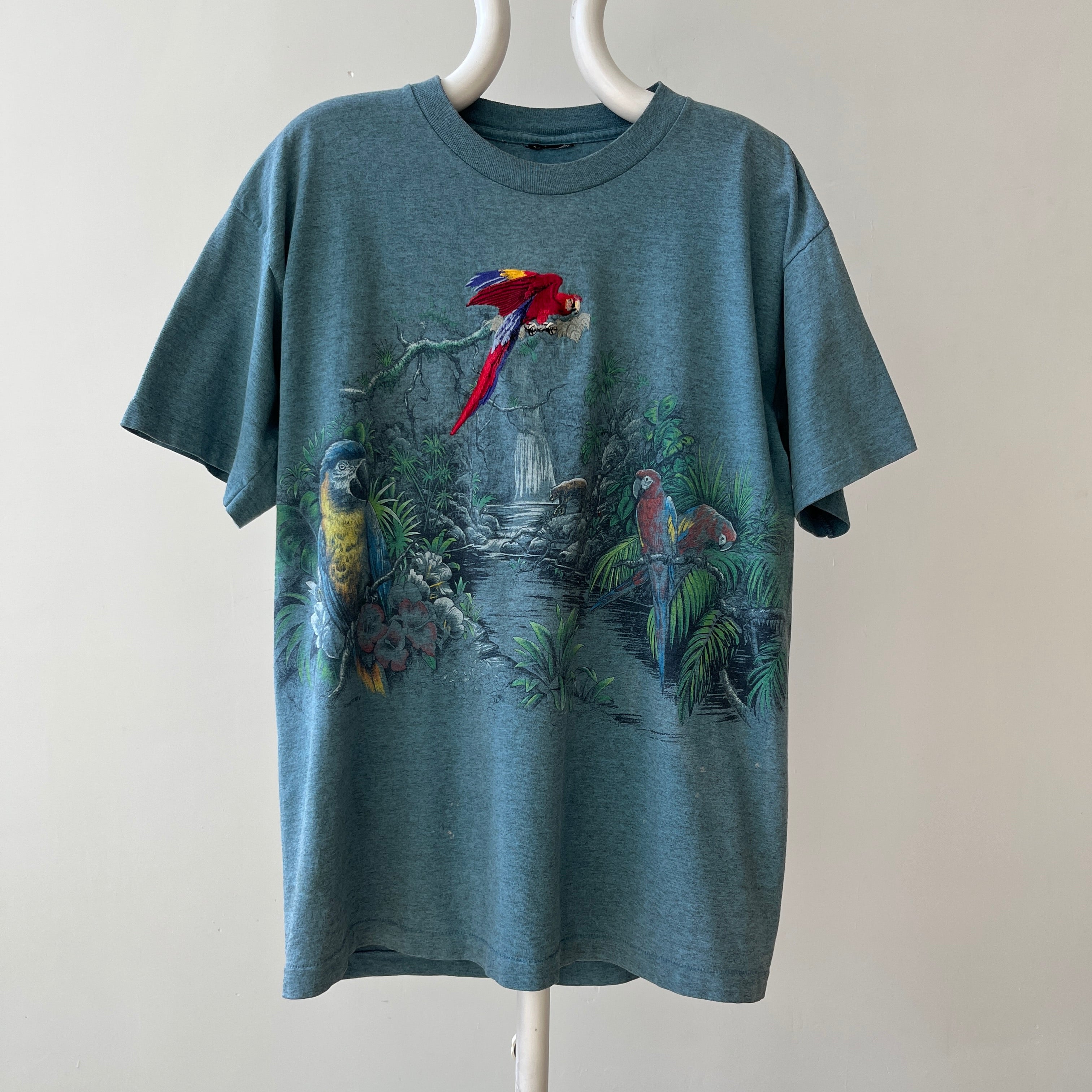 1990s Habitat Embroidered Parrot Rainforest T Shirt