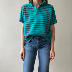 1980s USA Made Striped LL Bean Polo T-Shirt - !!!
