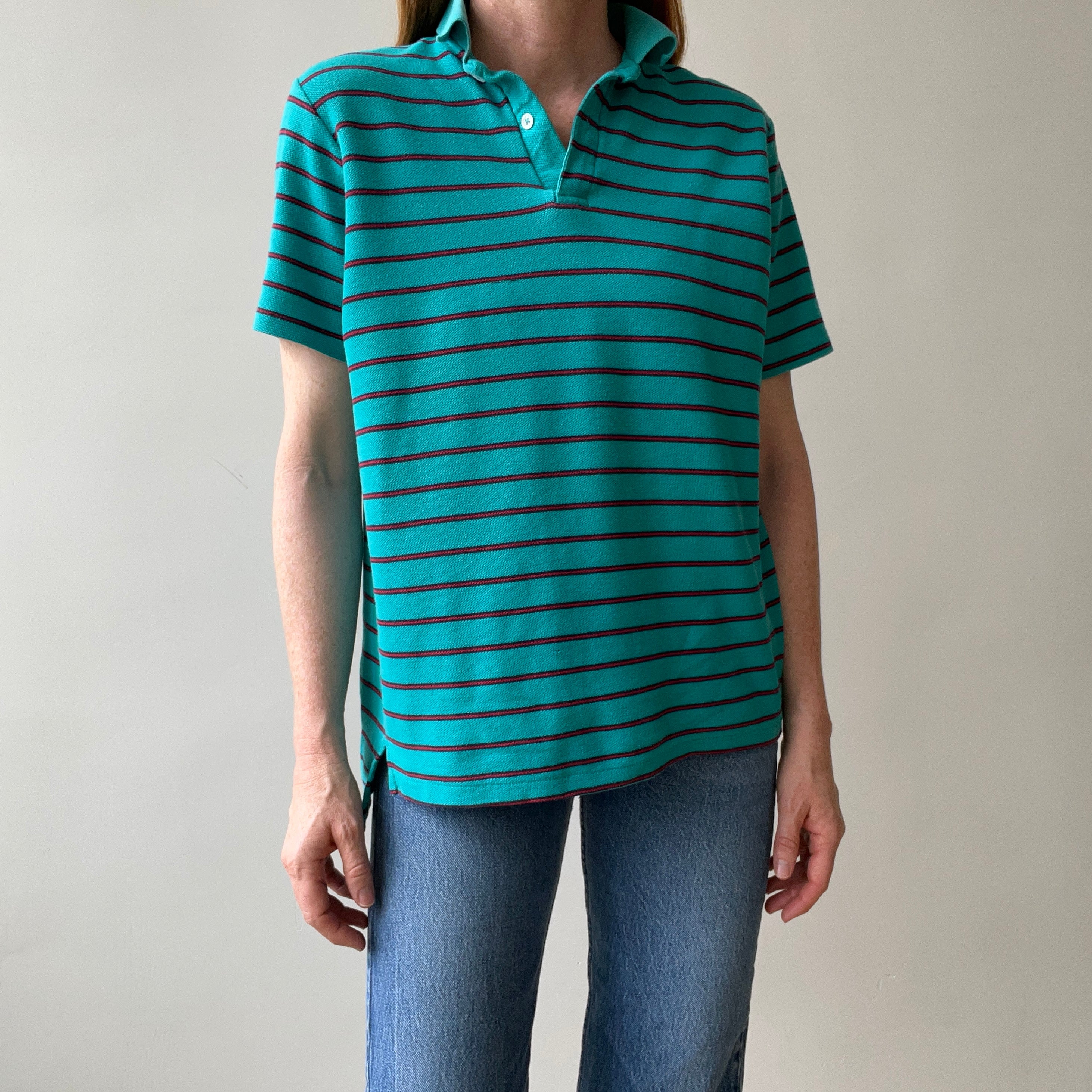 1980s USA Made Striped LL Bean Polo T-Shirt - !!!
