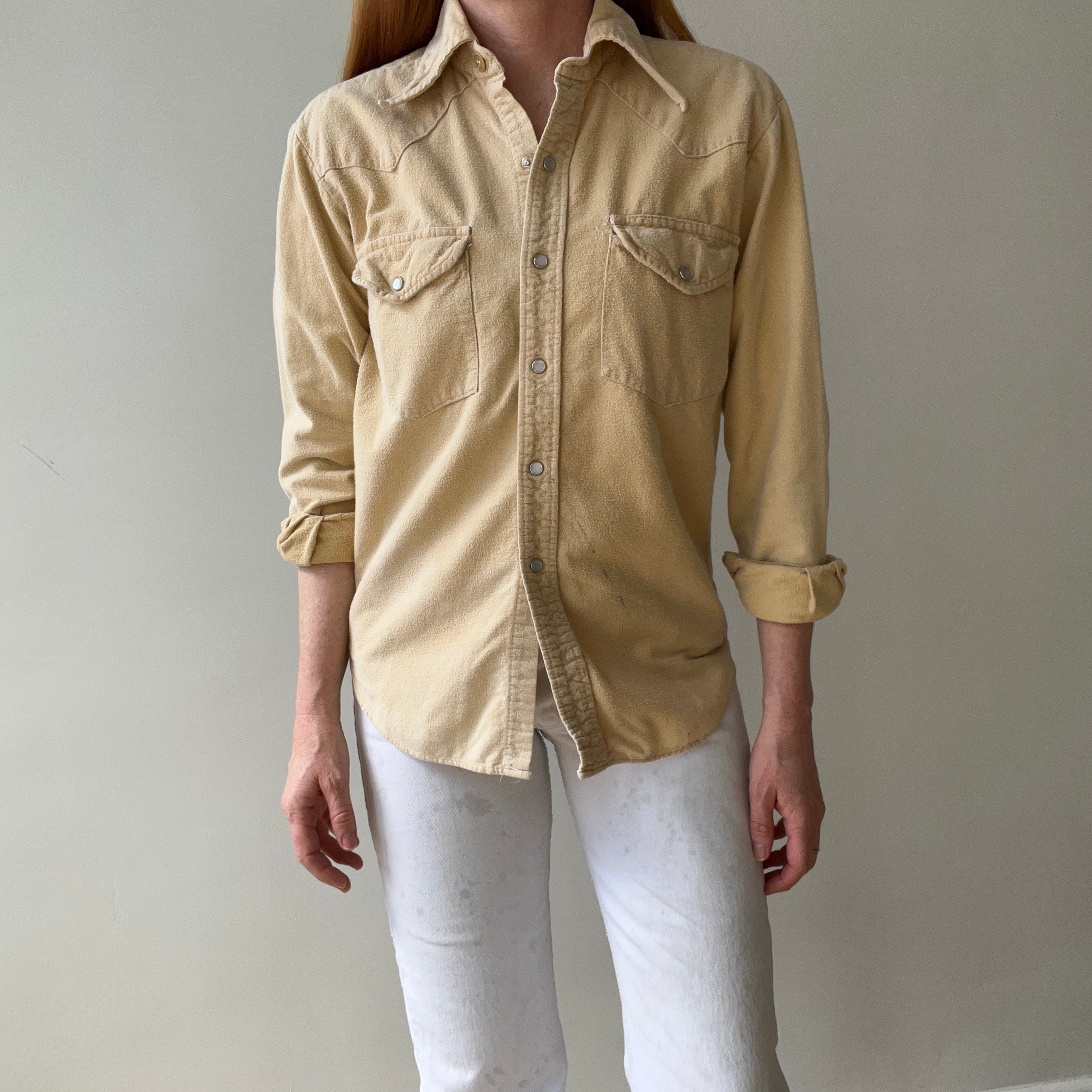 1960/70s Black Sheep Cotton Flannel Cowboy Snap Front Shirt - Smaller Size