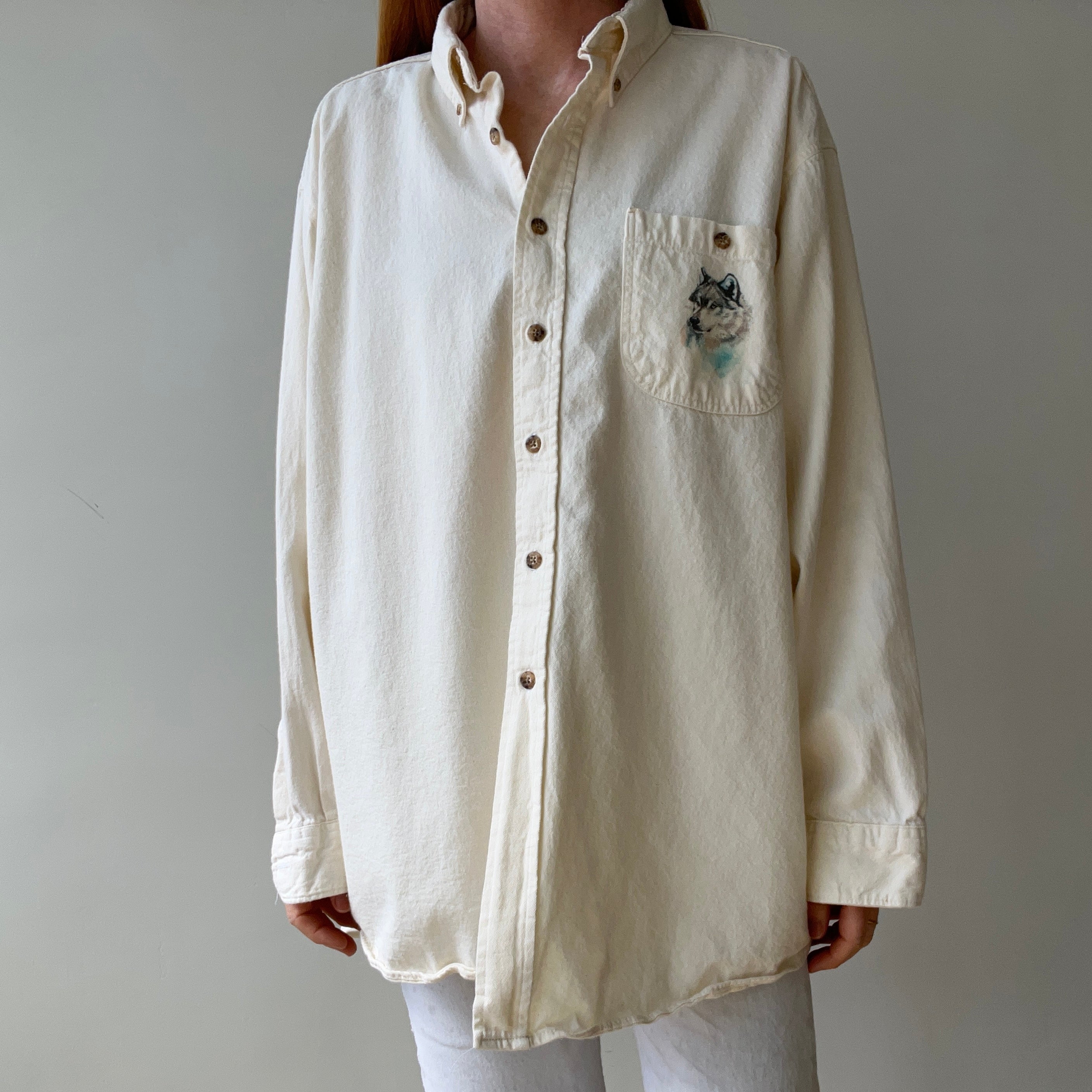 1980s Wolf Front and Back Larger Cotton Flannel