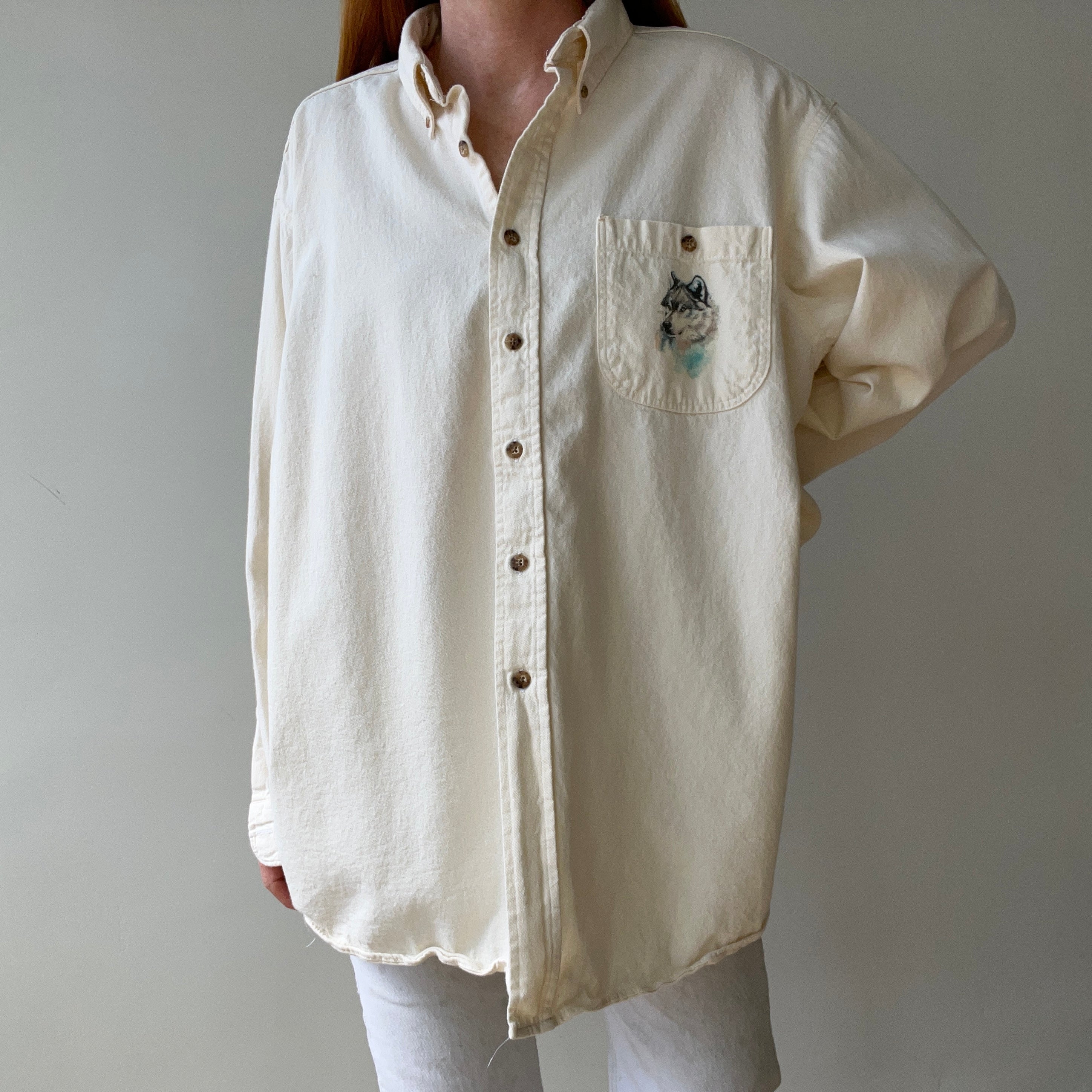 1980s Wolf Front and Back Larger Cotton Flannel