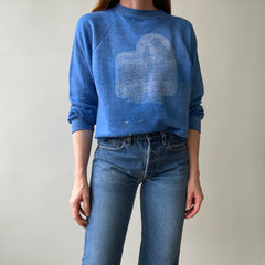 1970s Faded Graphic Sweatshirt - Chimpanzee/Monkey with a Broom? Pop Culture