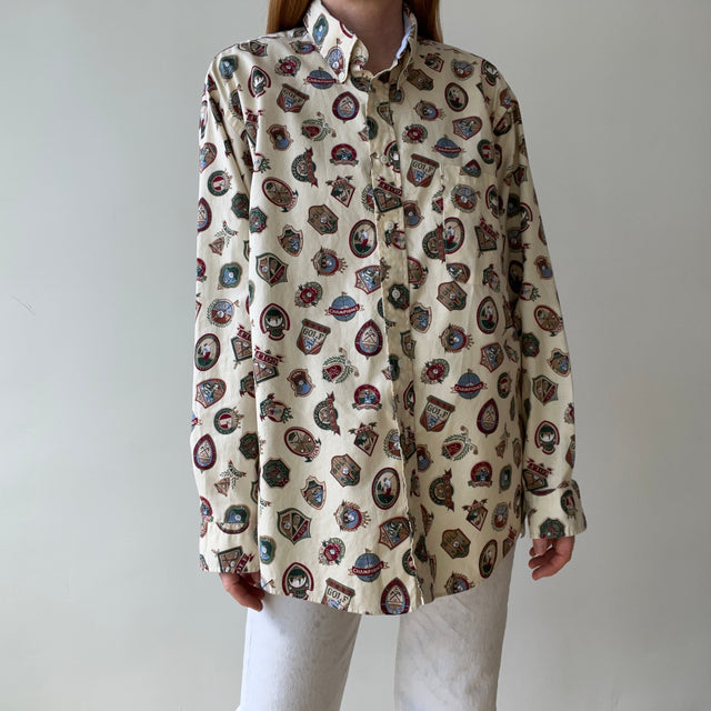 1990s Golf Fanatic Button Down Cotton Dad Shirt