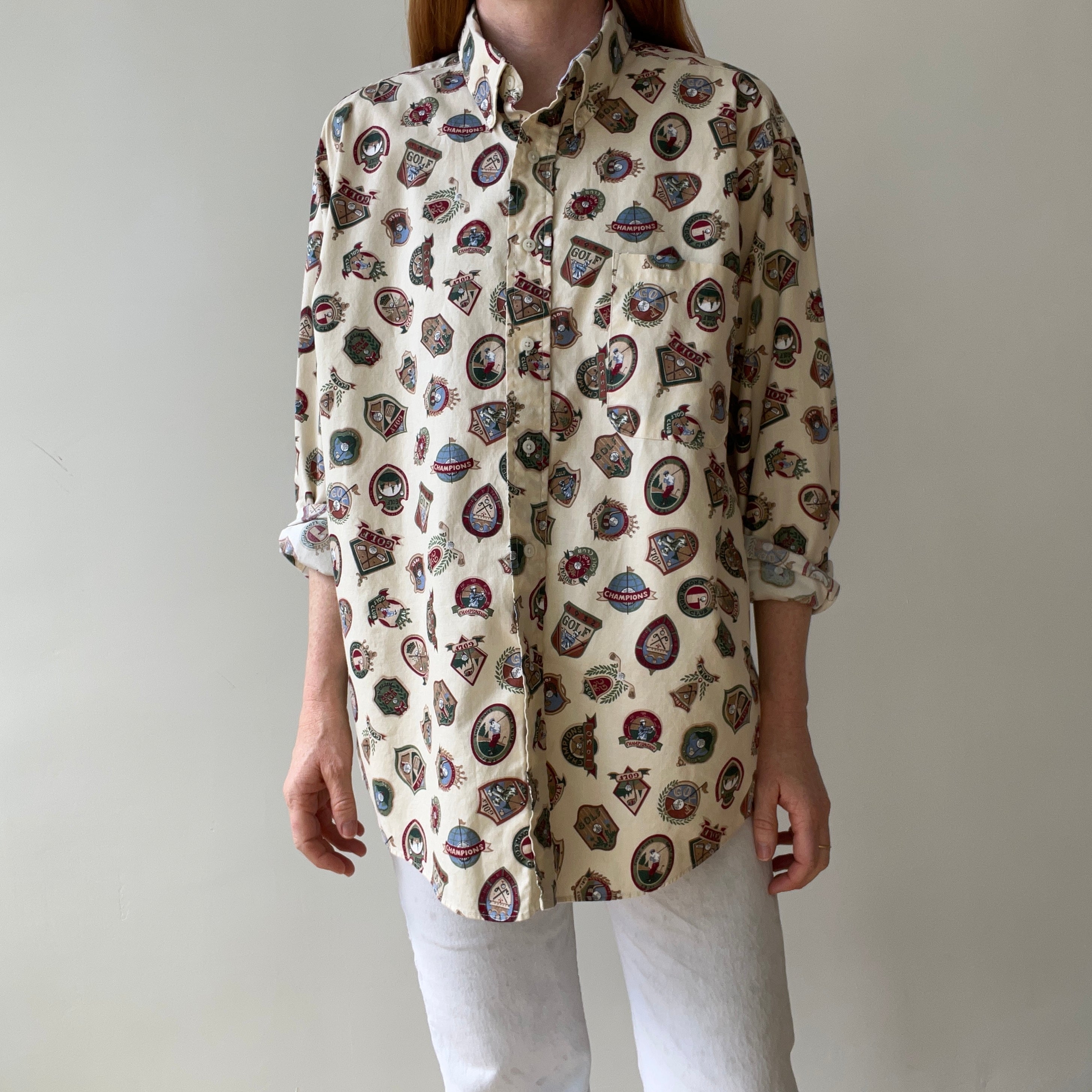 1990s Golf Fanatic Button Down Cotton Dad Shirt