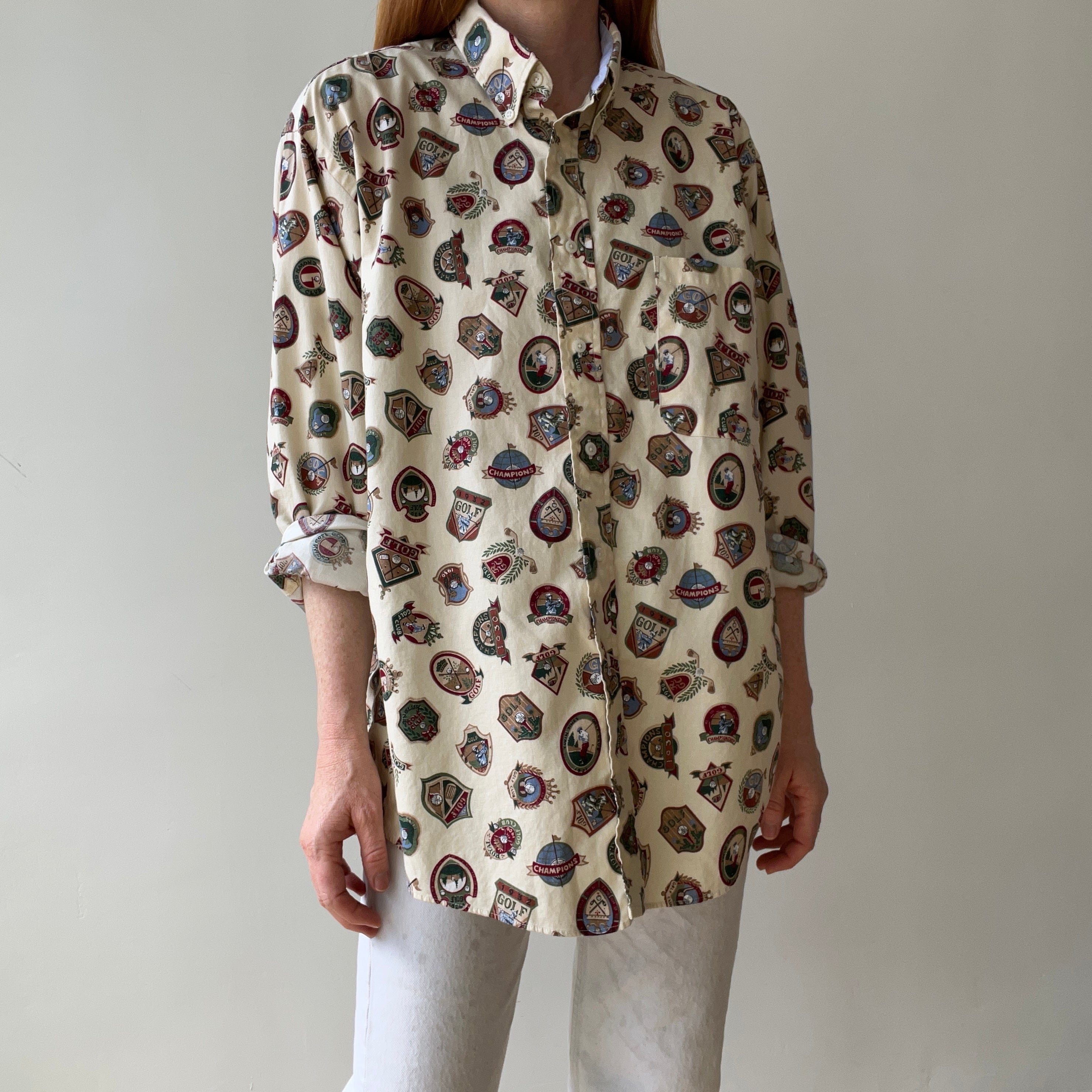 1990s Golf Fanatic Button Down Cotton Dad Shirt
