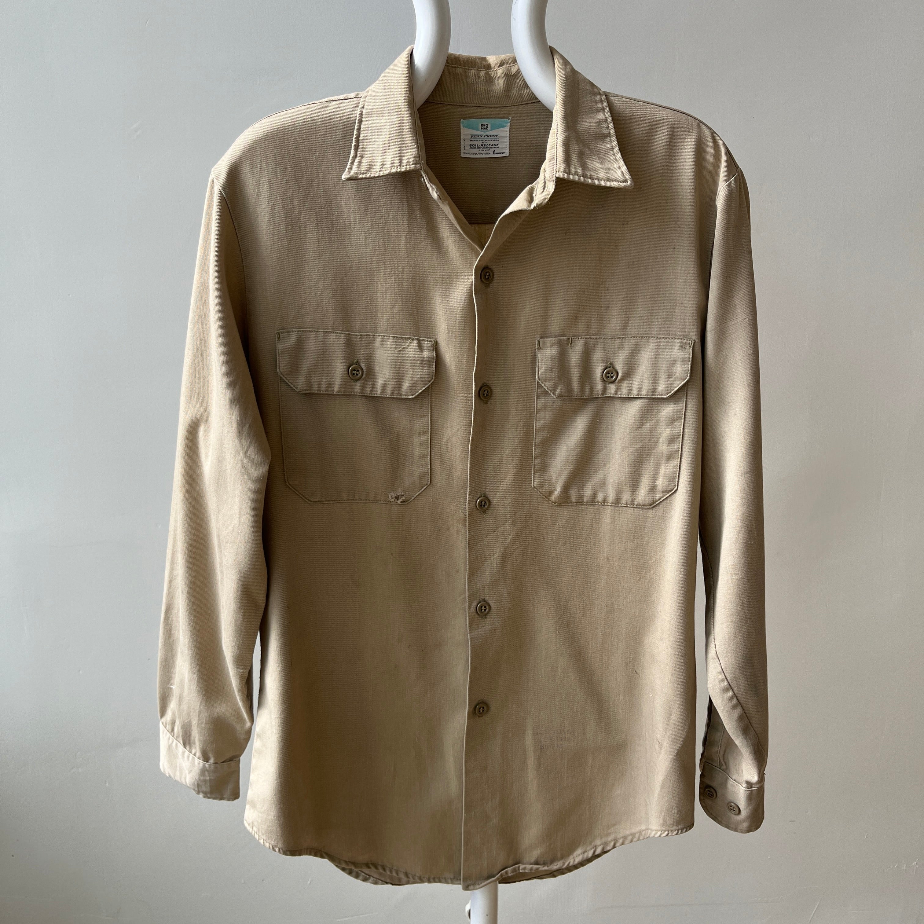 1970s Big Mac by Sears Khaki Work Shirt - Heavily Stained and Worn