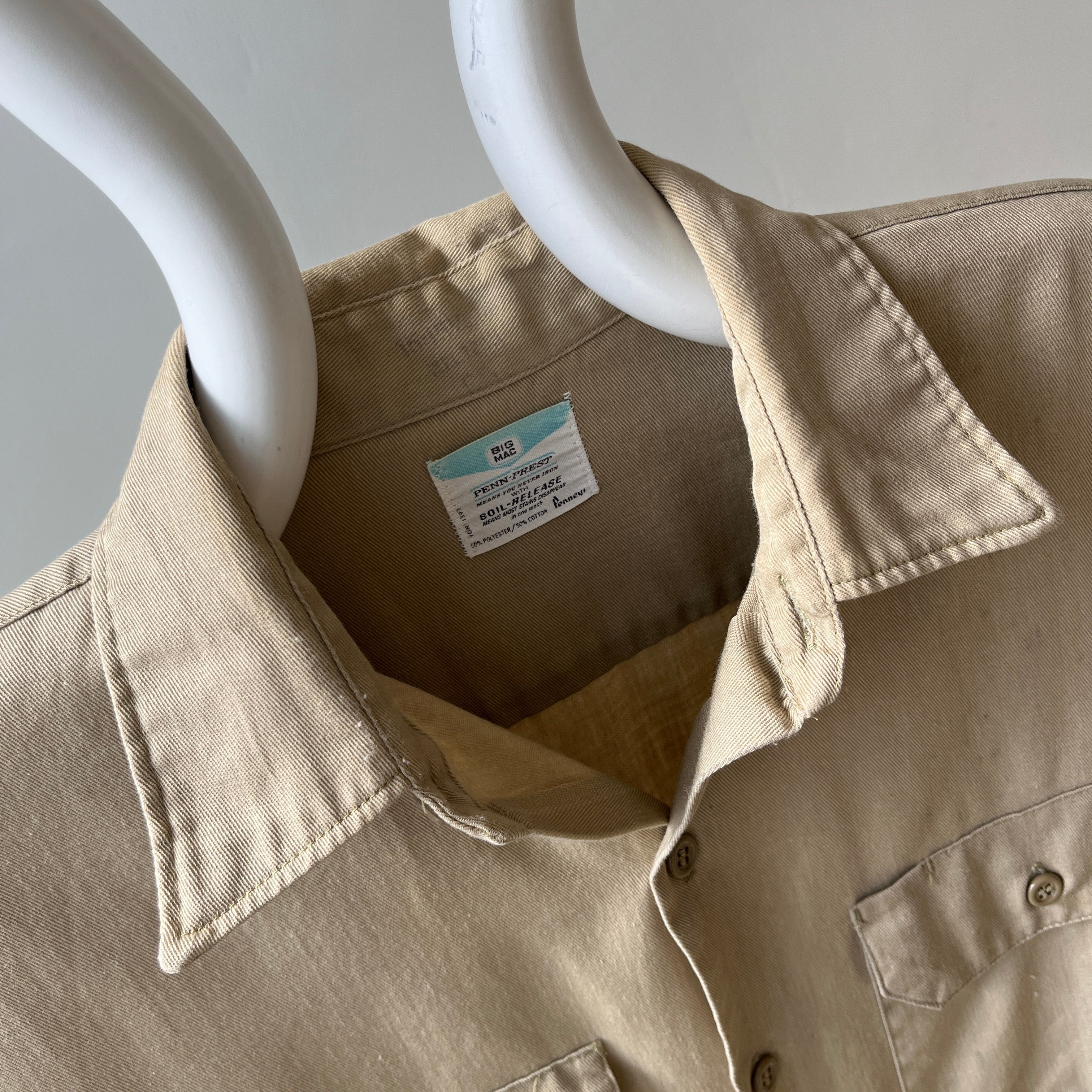 1970s Big Mac by Sears Khaki Work Shirt - Heavily Stained and Worn