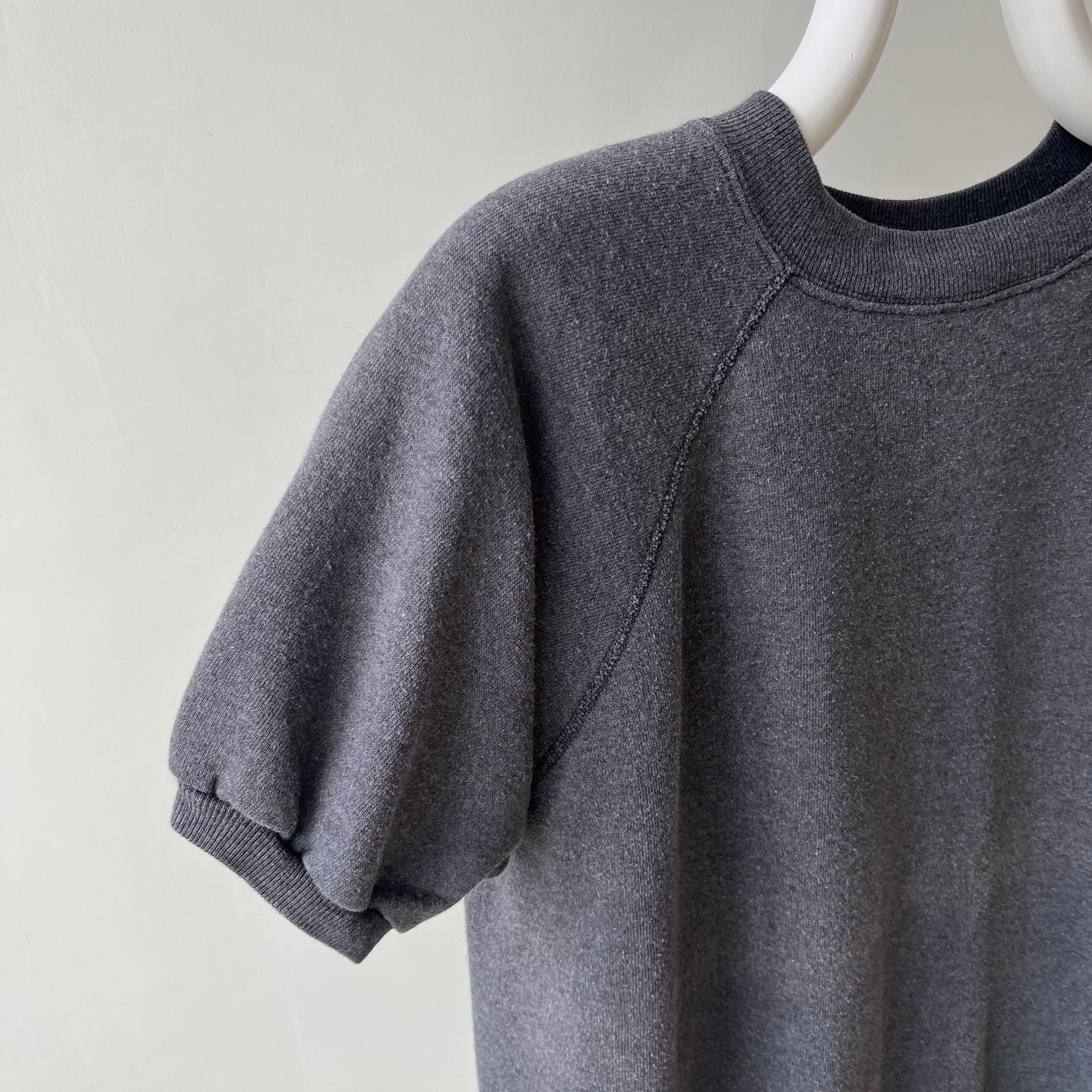 1980s Sun Faded Deep Gray/Black Short Sleeve Warm Up Sweatshirt