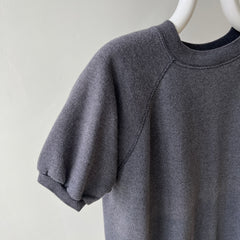 1980s Sun Faded Deep Gray/Black Short Sleeve Warm Up Sweatshirt