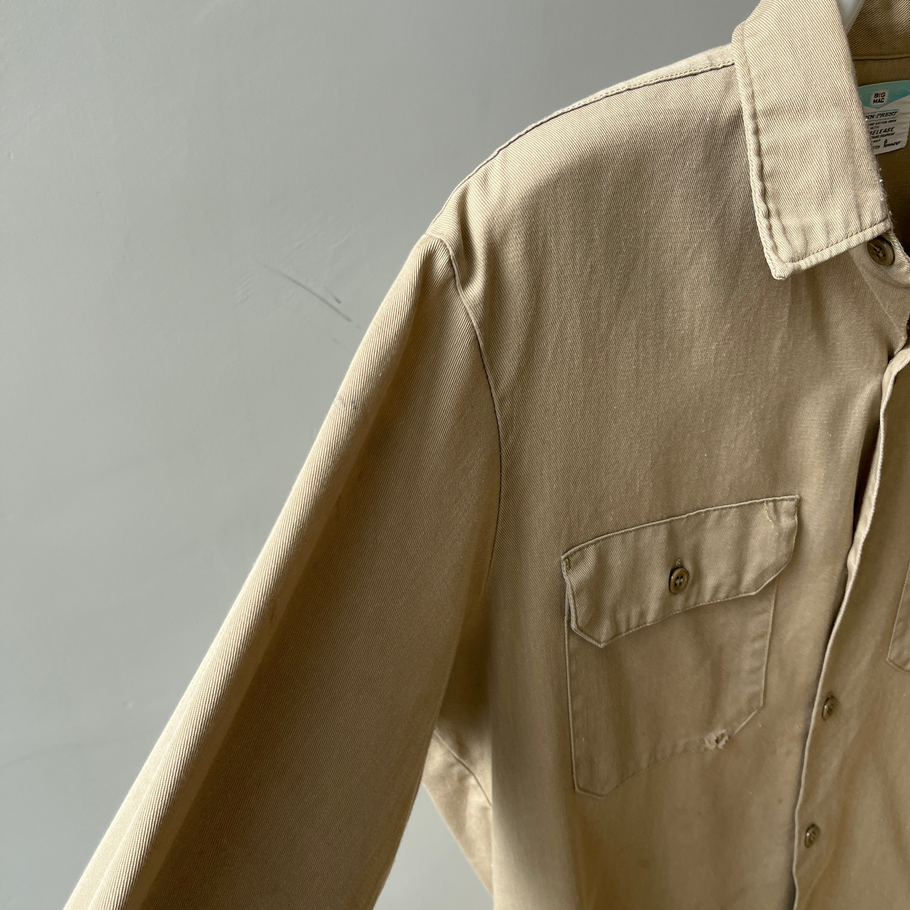 1970s Big Mac by Sears Khaki Work Shirt - Heavily Stained and Worn