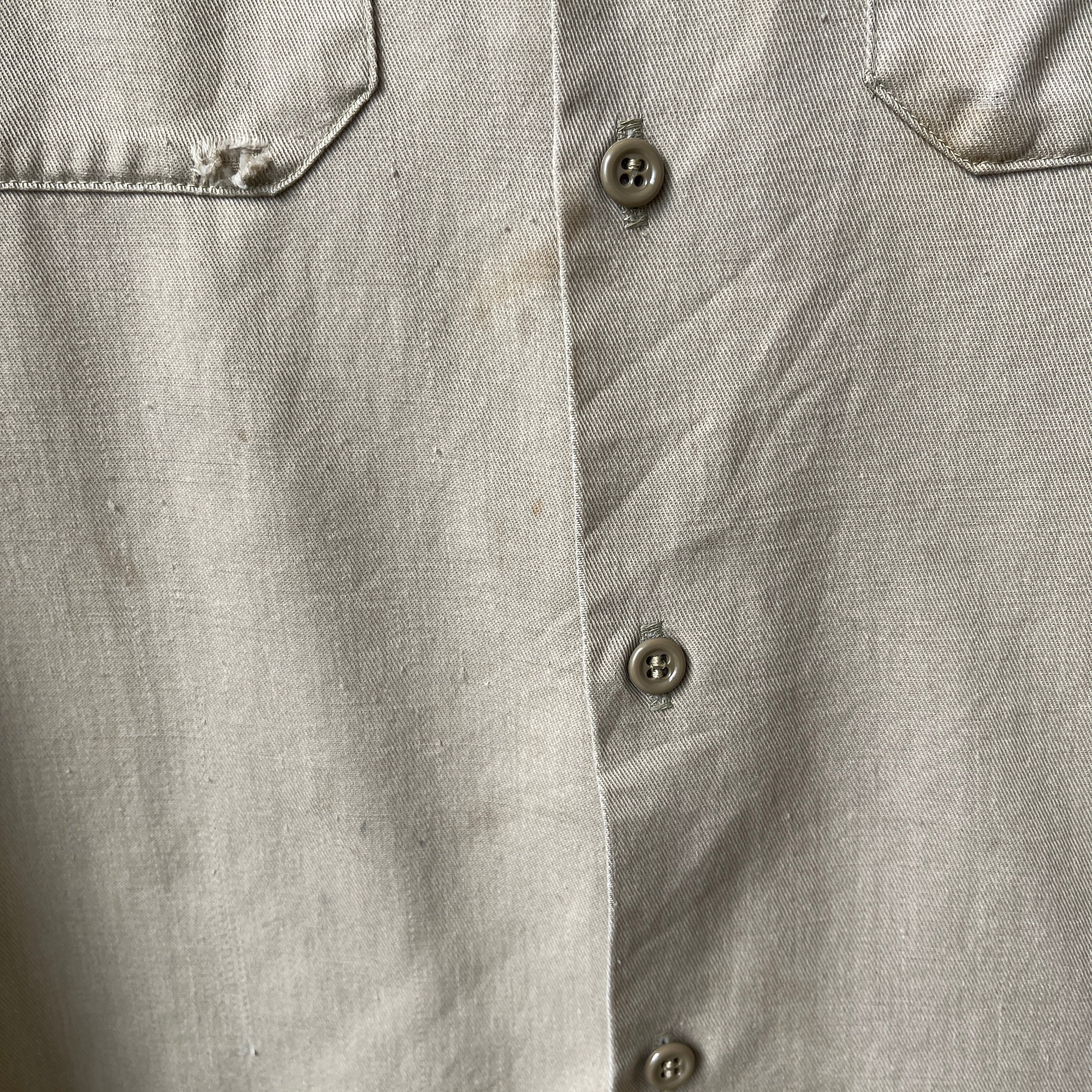 1970s Big Mac by Sears Khaki Work Shirt - Heavily Stained and Worn