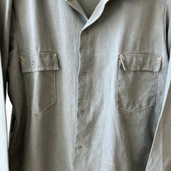 1950s Sage Green Cotton Canvas Like Work Shirt - Cool Contrast Stitching - Rare!