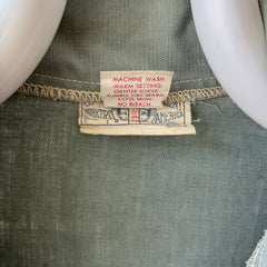 1950s Sage Green Cotton Canvas Like Work Shirt - Cool Contrast Stitching - Rare!