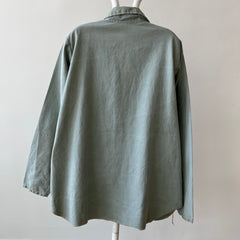 1950s Sage Green Cotton Canvas Like Work Shirt - Cool Contrast Stitching - Rare!
