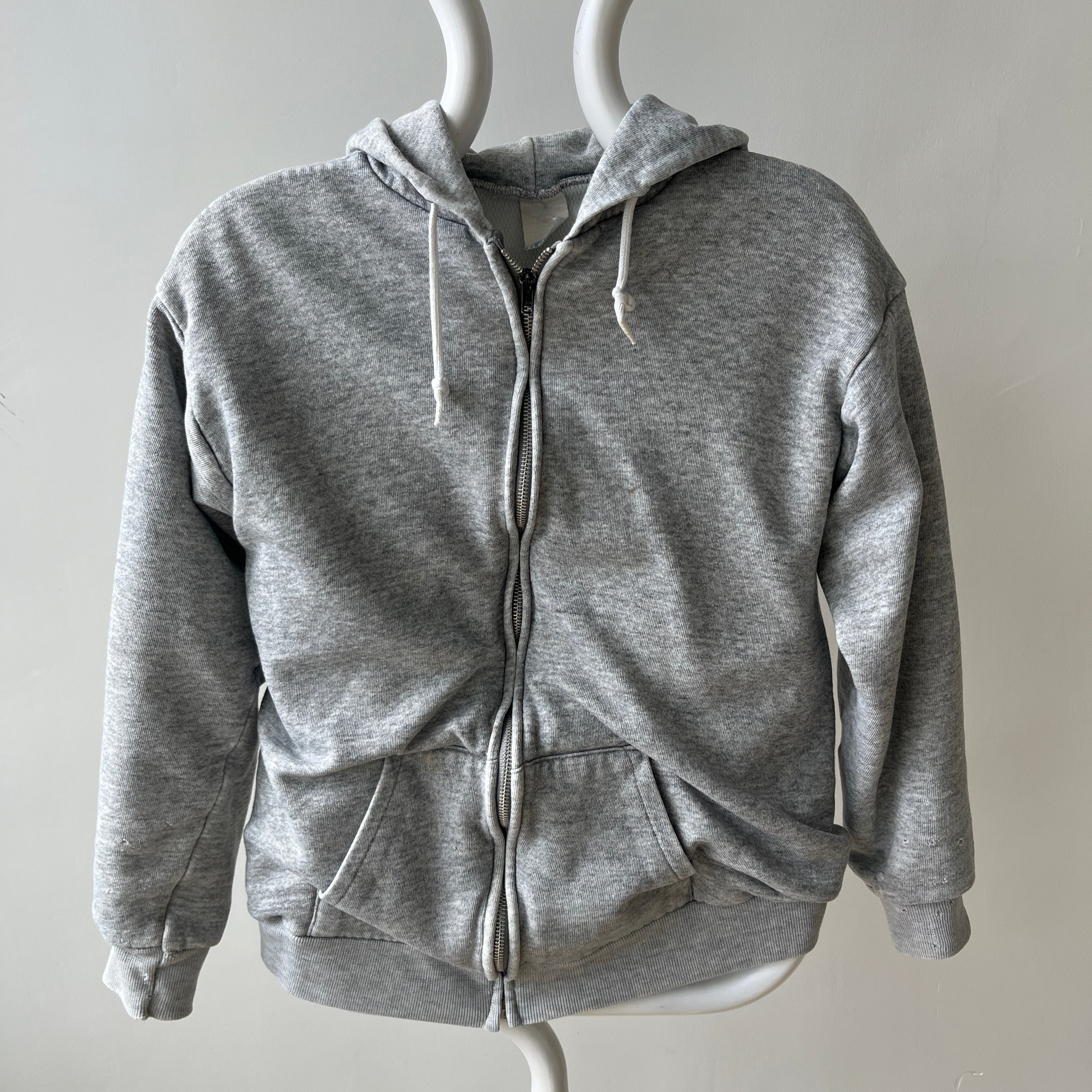 1970s Insulated Blank Gray Zip Up Hoodie - Perfectly Beat Up