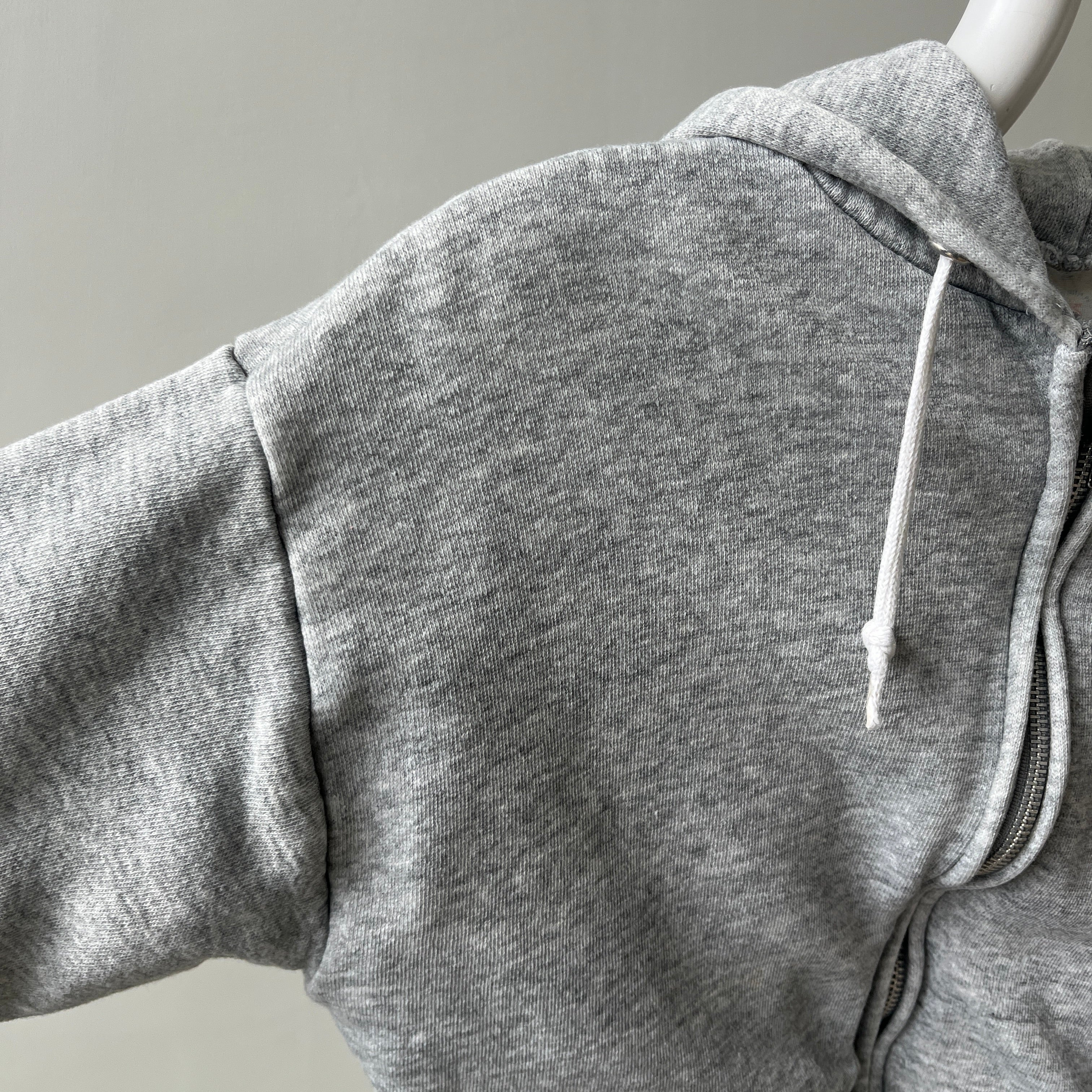 1970s Insulated Blank Gray Zip Up Hoodie - Perfectly Beat Up